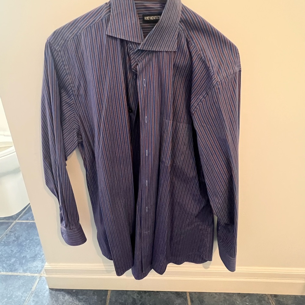 Elegant Blue and Red Striped Dress Shirt